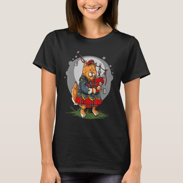 Bagpipe Cat Playing Bagpipes Scottish Music Kitten T-Shirt (Front)