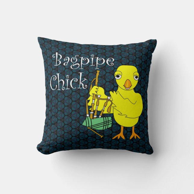 Bagpipe Chick Text Throw Pillow (Front)