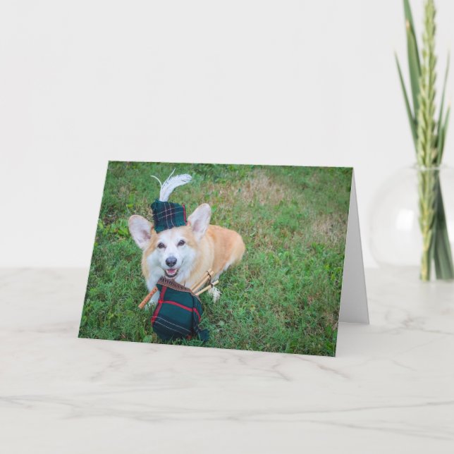 Bagpipe Corgi birthday greeting card (Front)