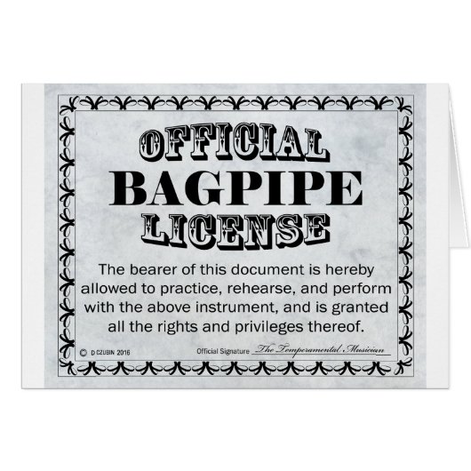 Bagpipe License (Front Horizontal)