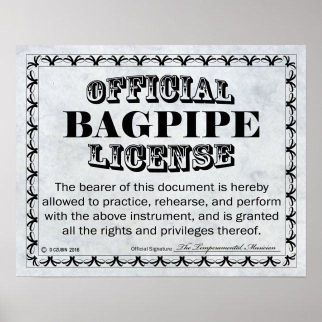 Bagpipe License Poster (Front)
