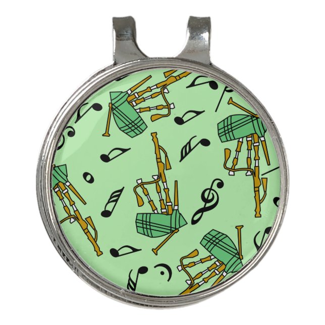 Bagpipe Music Notes Pattern Golf Hat Clip (Front)