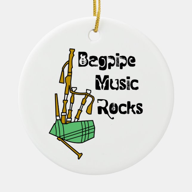 Bagpipe Music Rocks Ceramic Ornament (Front)