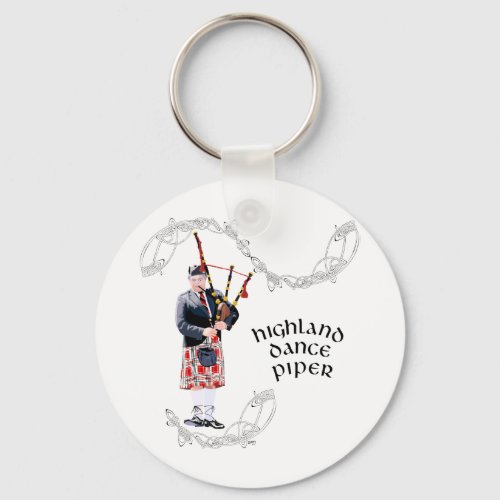 Bagpipe Player in Red Kilt Keychain