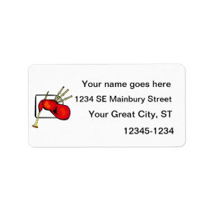 Bagpipe, red and brown graphic image design label