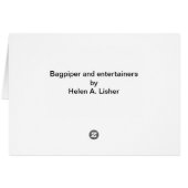 Bagpiper and entertainers cards (Back Horizontal)