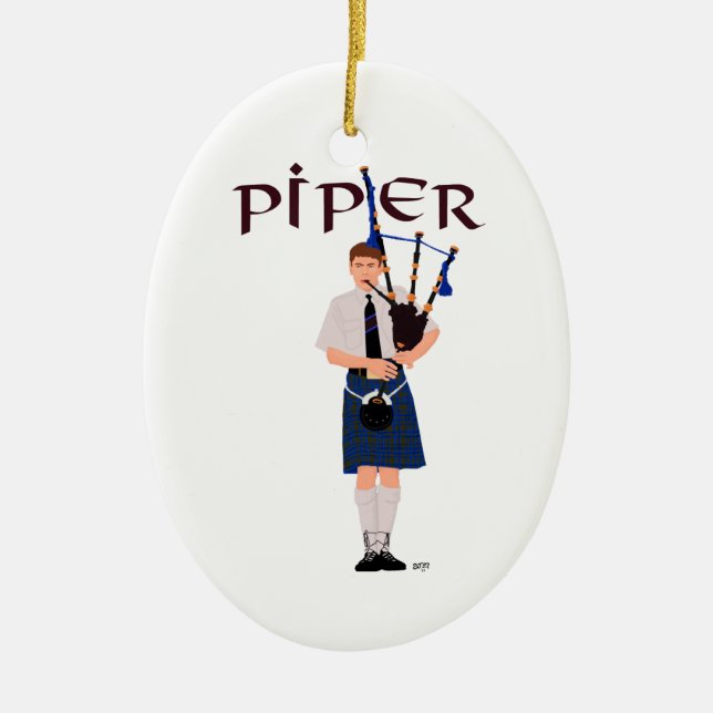 Bagpiper - Blue Kilt Ceramic Ornament (Front)