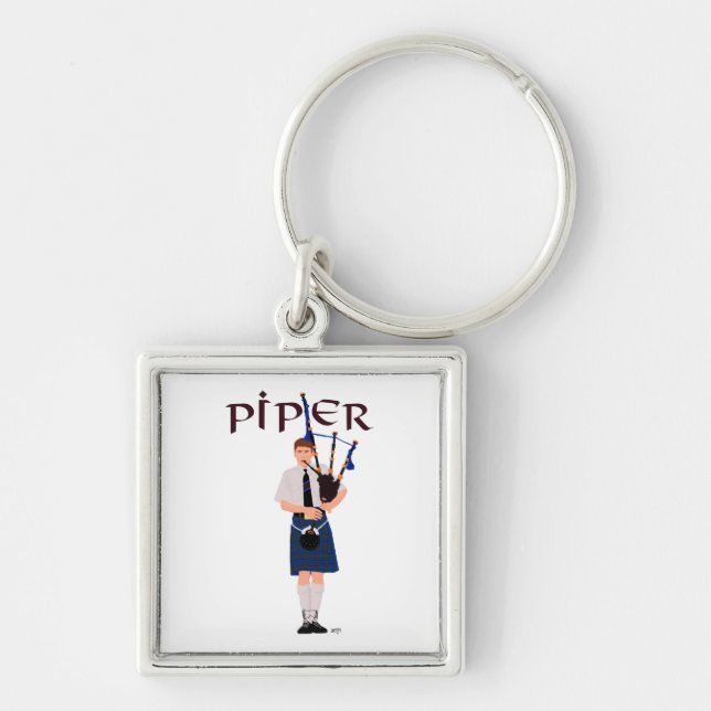 Bagpiper - Blue Kilt Keychain (Front)