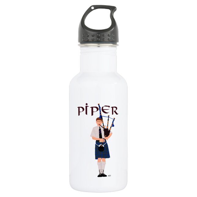 Bagpiper - Blue Kilt Water Bottle (Front)