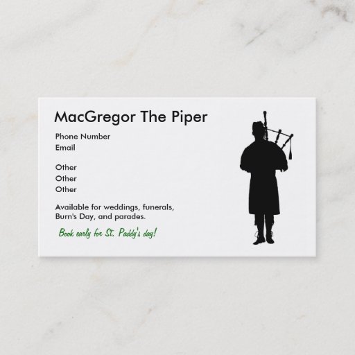 Customizable Bagpiper Business Cards
