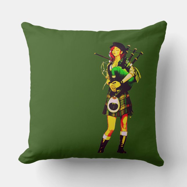 Bagpiper Girl Throw Pillow (Front)