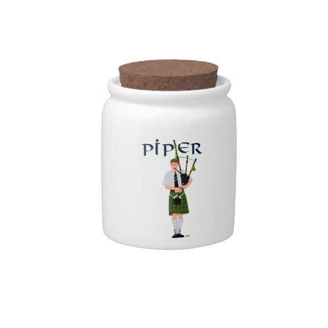 Bagpiper - Green Kilt Candy Jar (Front)
