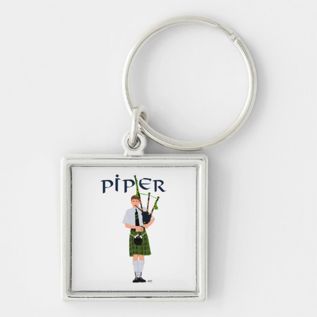 Bagpiper - Green Kilt Keychain (Front)