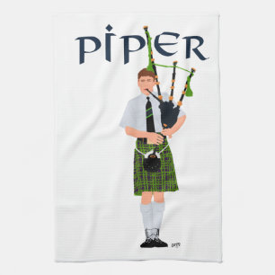 Bagpiper - Green Kilt Towel