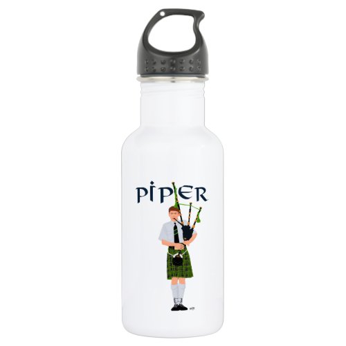 Bagpiper _ Green Kilt Water Bottle