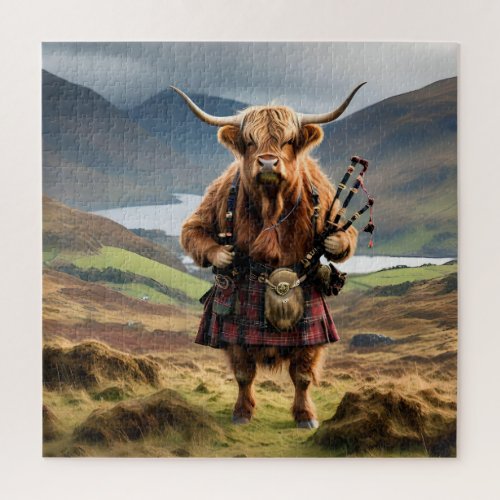 Bagpiper Highland Cow  Jigsaw Puzzle