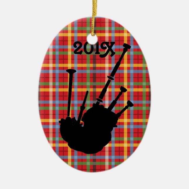 Bagpiper Personalized Bagpipe Plaid Music Ornament (Front)