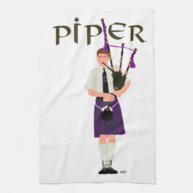 Bagpiper - Purple Kilt Towel (Vertical)