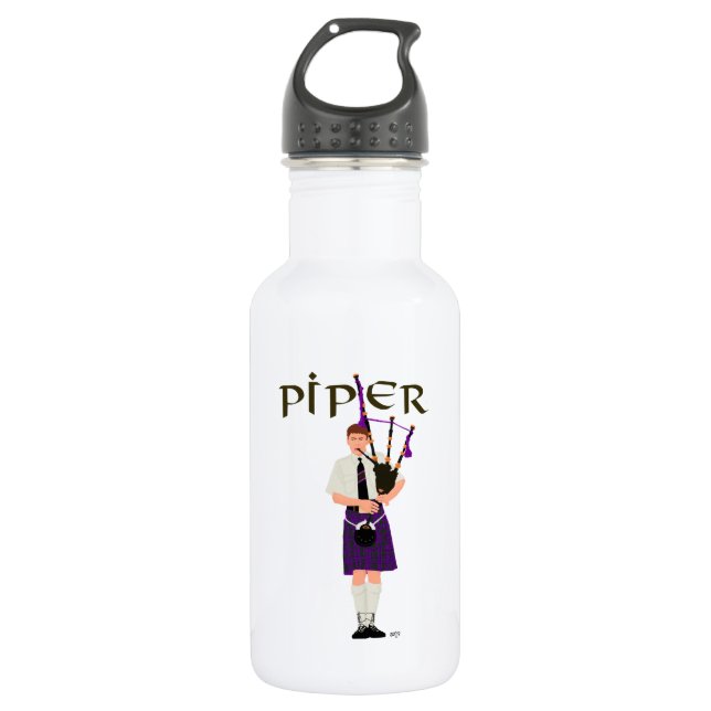 Bagpiper - Purple Kilt Water Bottle (Front)