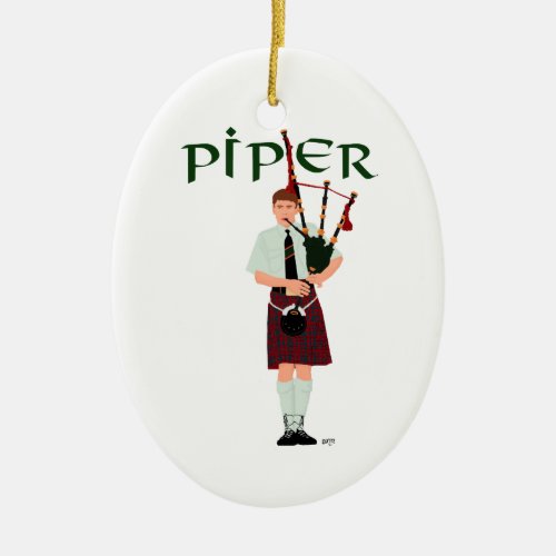 Bagpiper _ Red Kilt Ceramic Ornament