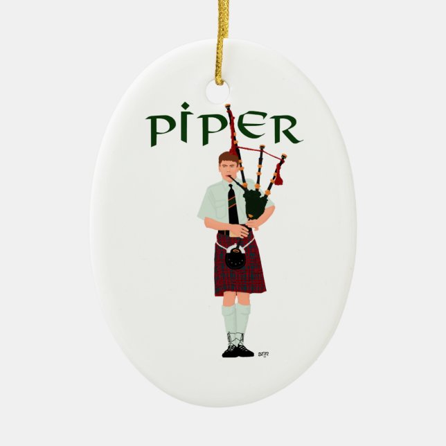 Bagpiper - Red Kilt Ceramic Ornament (Front)