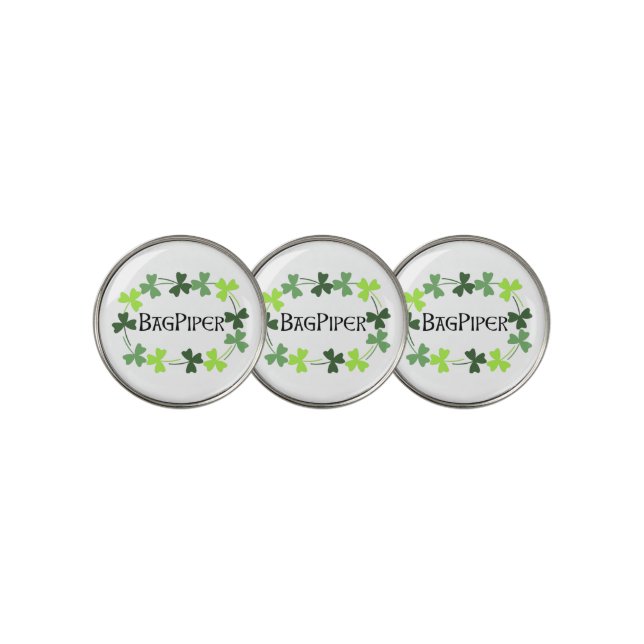 Bagpiper Shamrock Oval Golf Ball Marker (3 Up)