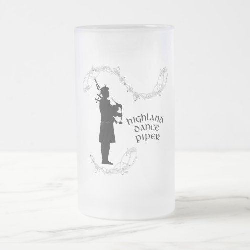 Bagpiper Silhouette Frosted Glass Beer Mug