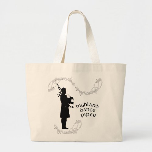 Bagpiper Silhouette Large Tote Bag