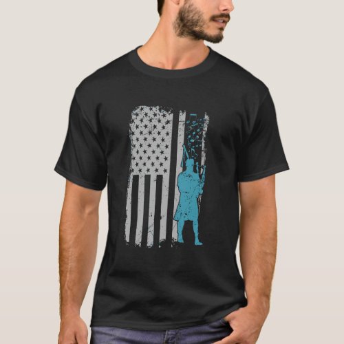Bagpiper Usa Flag Piper Gift For Honor Guard Bagpi T_Shirt