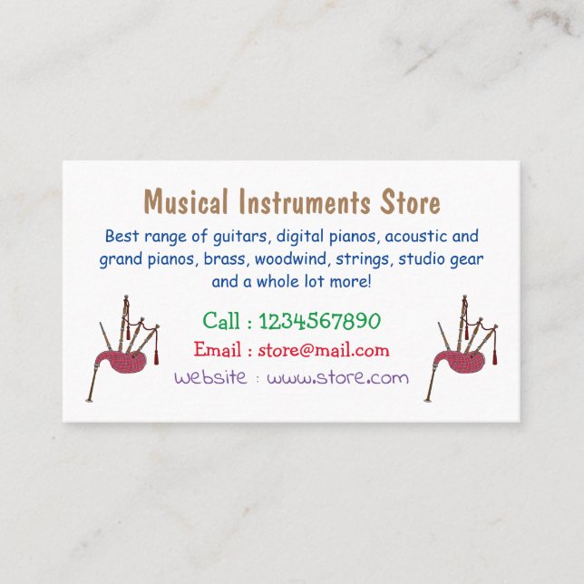 Bagpipes cartoon illustration  business card (Front)