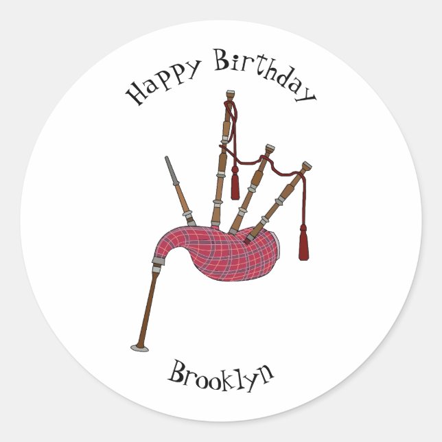 Bagpipes cartoon illustration classic round sticker (Front)