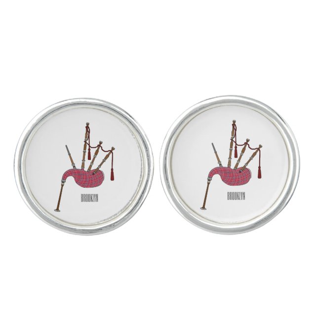 Bagpipes cartoon illustration  cufflinks (Front)