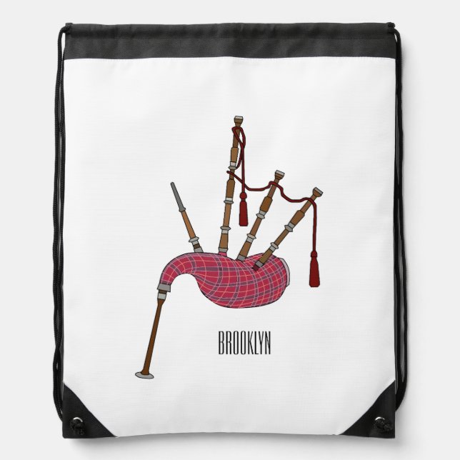 Bagpipes cartoon illustration  drawstring bag (Front)