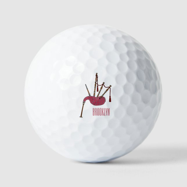 Bagpipes cartoon illustration  golf balls (Front)