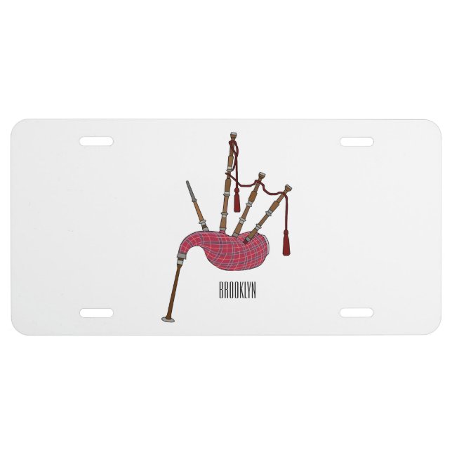 Bagpipes cartoon illustration  license plate (Front)