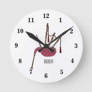 Bagpipes cartoon illustration round clock