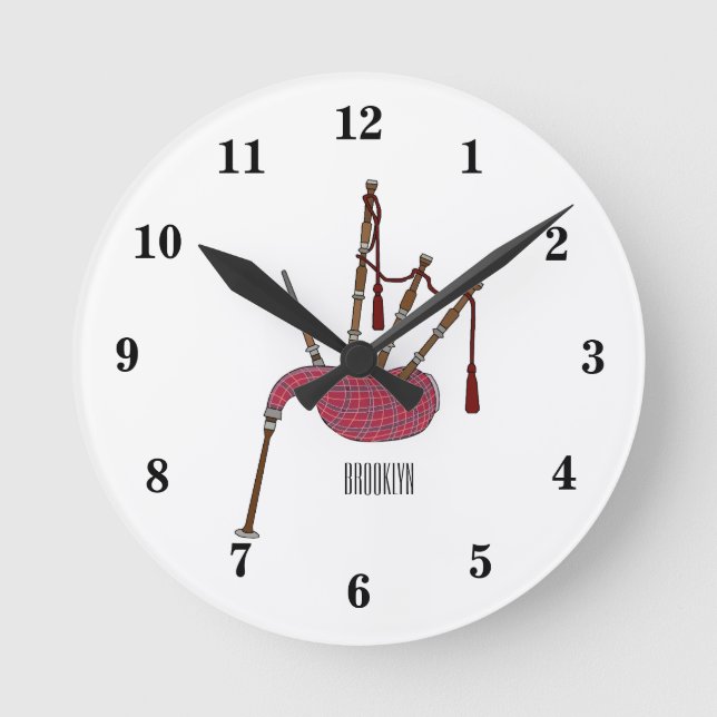 Bagpipes cartoon illustration round clock (Front)