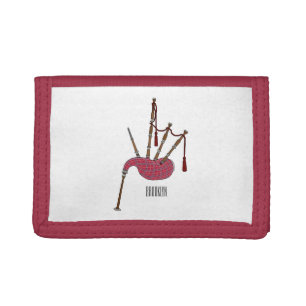 Bagpipes cartoon illustration trifold wallet