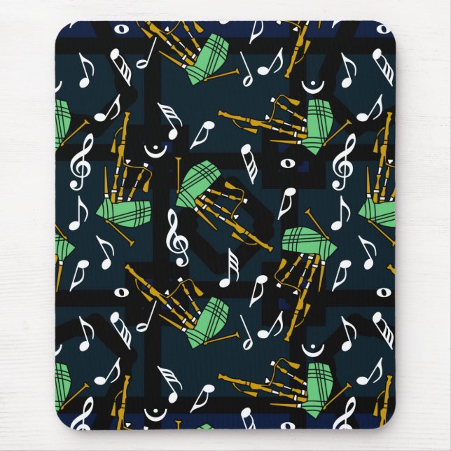 Bagpipes Music Note Pattern Mouse Pad (Front)