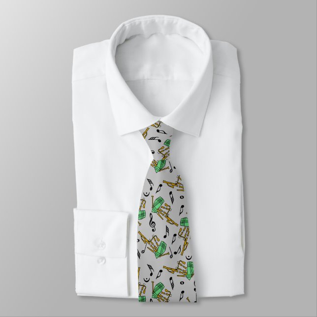Bagpipes Music Note Pattern Neck Tie (Tied)