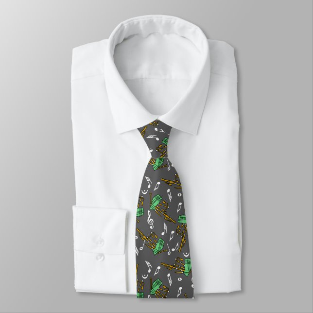 Bagpipes Music Note Pattern Neck Tie (Tied)