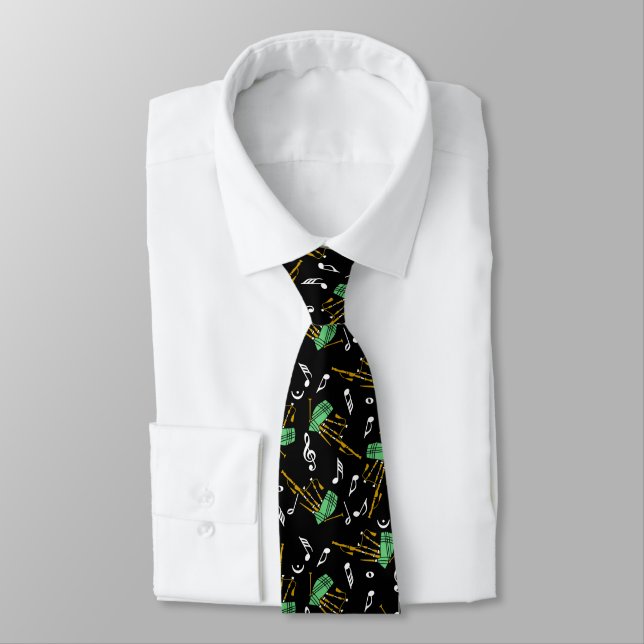 Bagpipes Music Note Pattern Neck Tie (Tied)