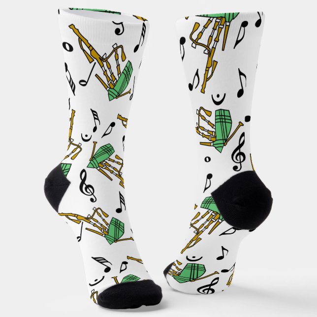 Bagpipes Music Note Pattern Socks (Angled)