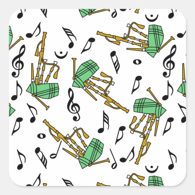 Bagpipes Music Note Pattern Square Sticker (Front)