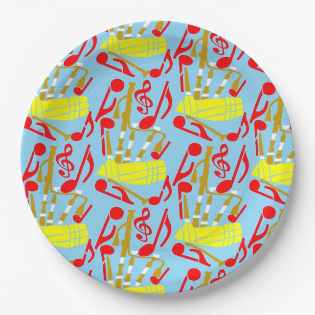 Bagpipes Music Notes Paper Plates (Front)