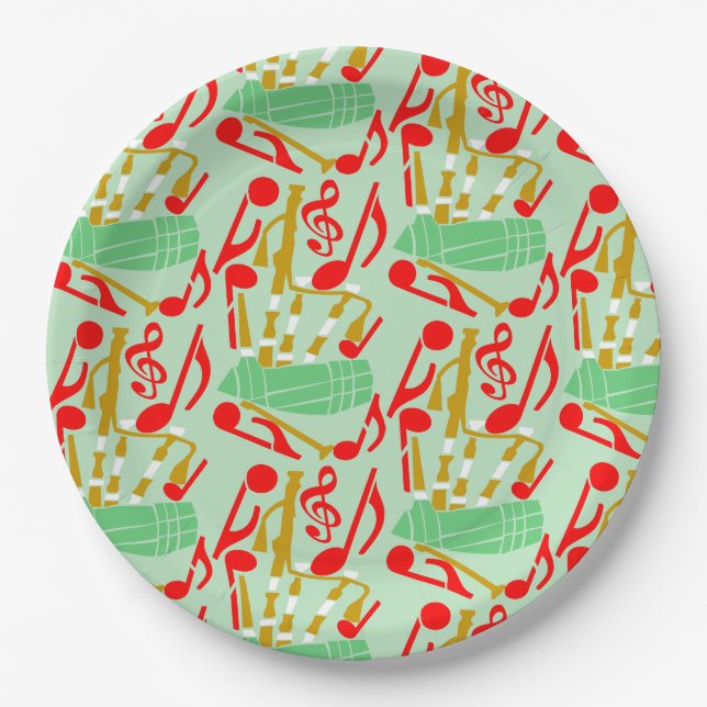 Bagpipes Music Notes Paper Plates (Front)