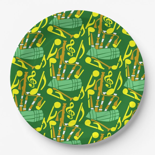 Bagpipes Music Notes Paper Plates (Front)