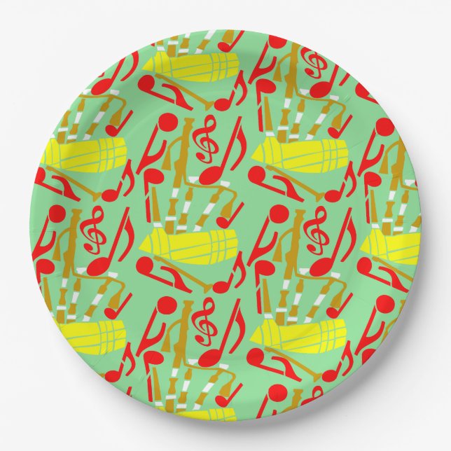 Bagpipes Music Notes Paper Plates (Front)