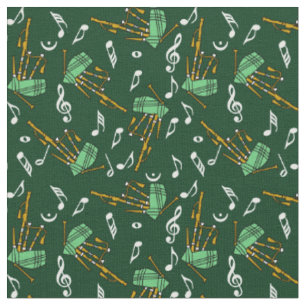 Bagpipes Music Notes Pattern Fabric
