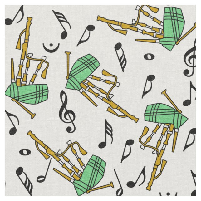 Bagpipes Music Notes Pattern  Fabric (Close Up)